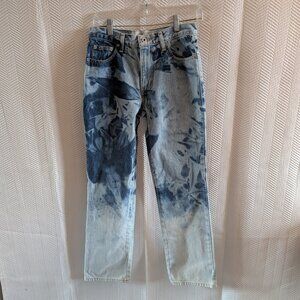 Express Bleus Vintage Abstract Tie Dye Bootcut Jeans Size 3/4 100% Cotton Denim